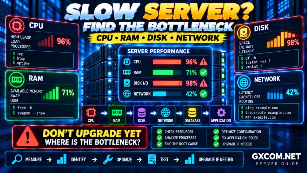 How to Troubleshoot a Slow Server CPU RAM Disk and Network Bottlenecks
