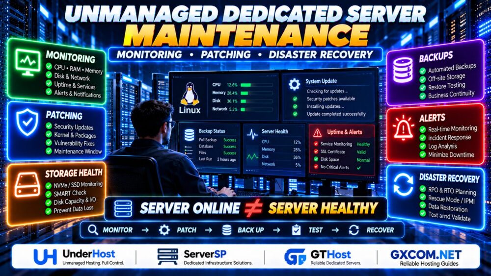 Unmanaged Dedicated Server Maintenance Monitoring Security Patching Backups and Disaster Recovery Guide