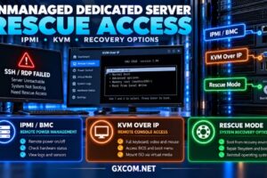非托管专用服务器的紧急访问功能，包括 IPMI 远程电源管理、KVM-over-IP 控制台以及紧急恢复模式选项