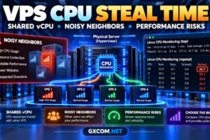VPS CPU steal time explained with shared vCPU contention, noisy neighbors and server performance monitoring