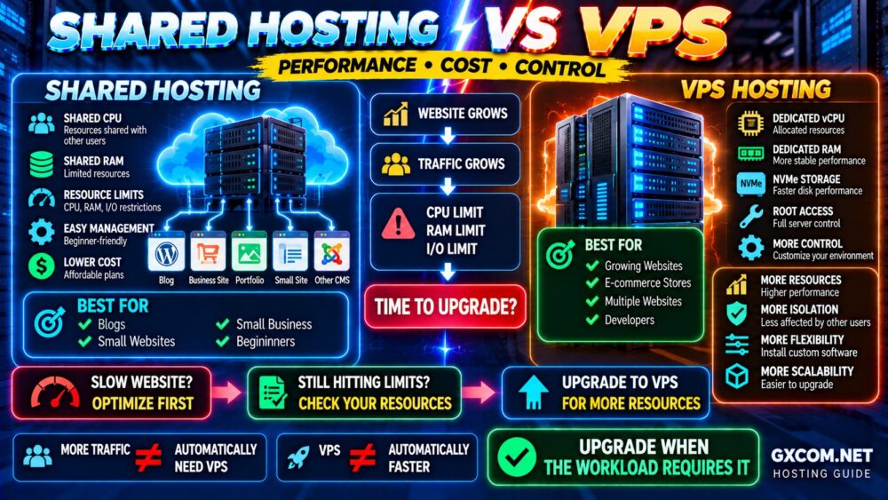 Shared Hosting vs VPS: Performance, Cost and When to Upgrade