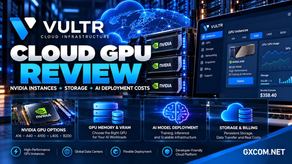 Vultr Cloud GPU review covering NVIDIA GPU instances, VRAM, cloud storage, AI deployment and hosting costs