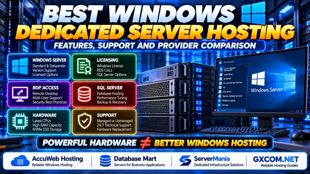 Best Windows Dedicated Server Hosting Comparison Windows Server Licensing RDP SQL Server Hardware Support and Providers