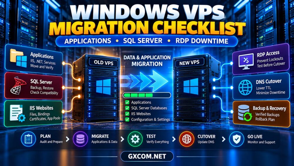 Windows VPS 迁移检查清单：应用程序、SQL Server 和 RDP 停机时间