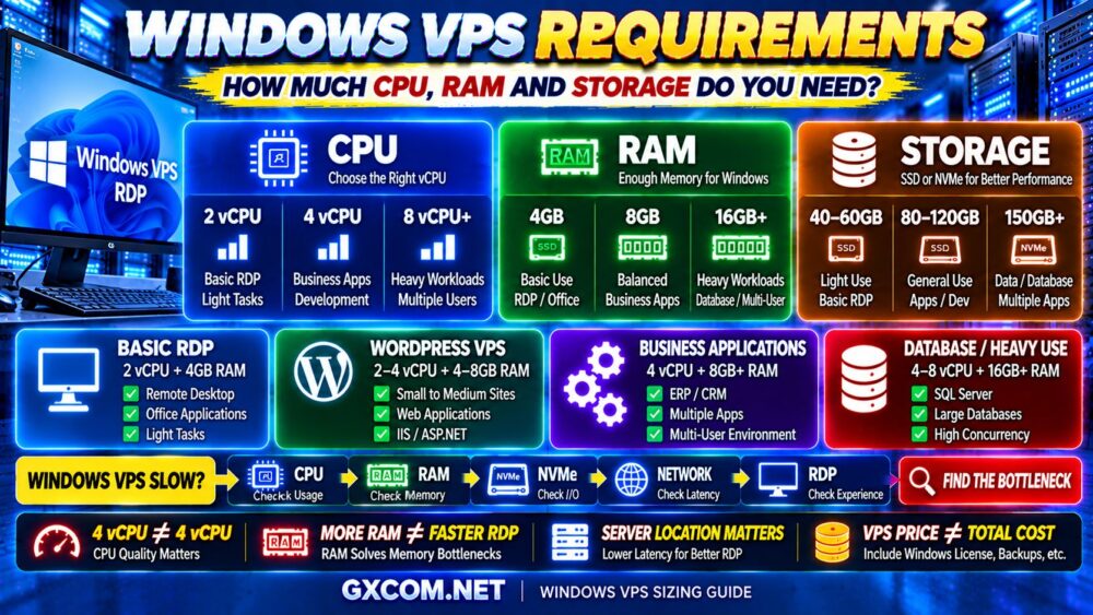 Windows VPS Requirements CPU RAM Storage NVMe and RDP Resources Compared