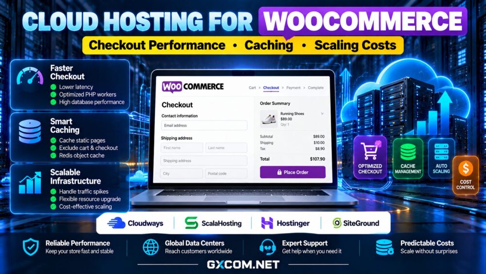 Cloud hosting for WooCommerce comparing checkout performance, smart caching, PHP workers, server scaling and hosting costs