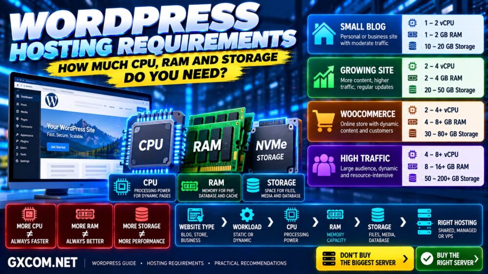 WordPress Hosting Requirements CPU RAM and Storage Guide