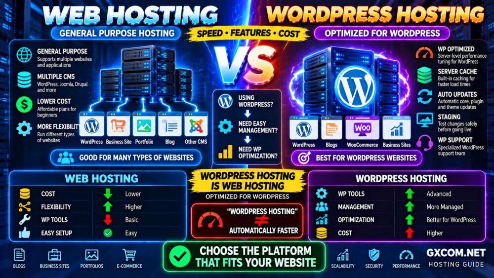 WordPress Hosting vs Web Hosting Performance Cost and Features Comparison